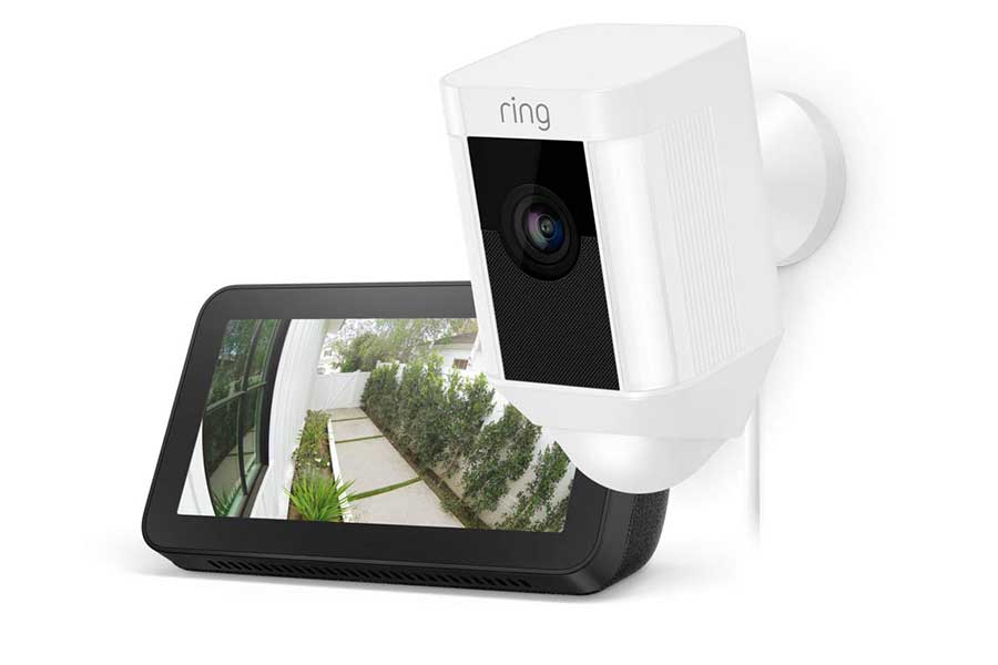 Ring Spotlight Cam Wired White with Echo Show 5 Charcoal