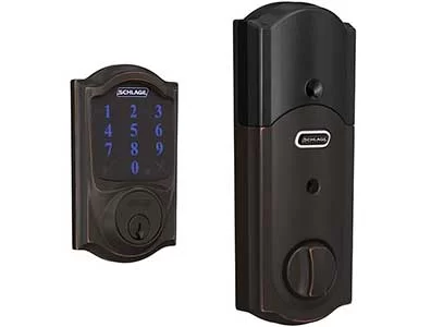 SCHLAGE BE469ZP CAM 716 SCHLAGE Connect Smart Deadbolt With Alarm Inbuilt Camelot Trim In Aged Bronze 1