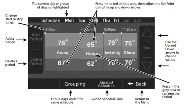 Schedule Screen Trane Smart Thermostat