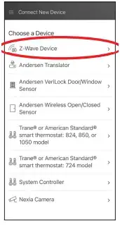 Select Z Wave Device