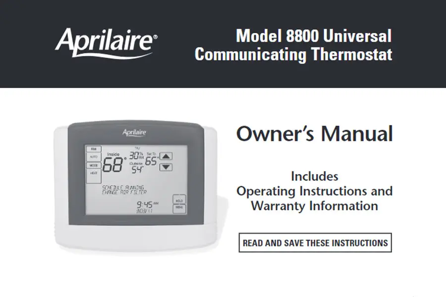 AprilAire Thermostat Model 8800 Owners Manual